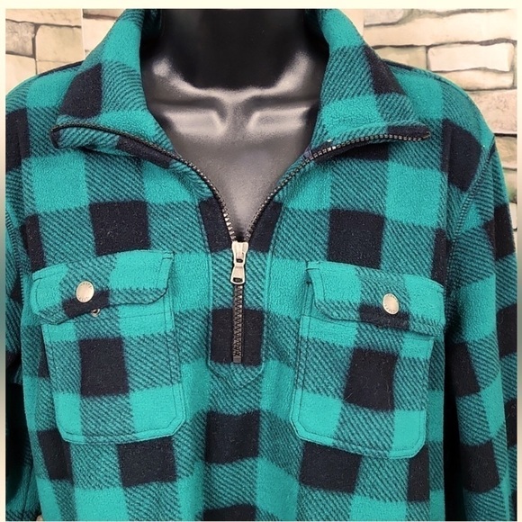 Chaps Jackets & Blazers - Chaps Women’s Green/Black Buffalo Plaid Fleece Quarter Zip-up. Size: Medium.